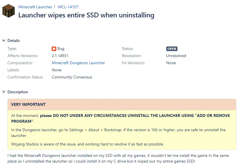 Новая игра от Mojang удаляет все данные