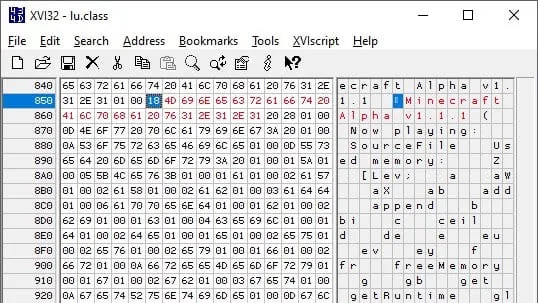 Minecraft Alpha 1.1.1 в HEX редакторе