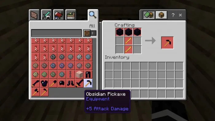 Крафт обсидиановой кирки в Minecraft