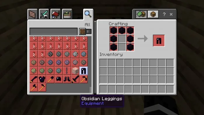 Крафт обсидиановых штанов в Minecraft