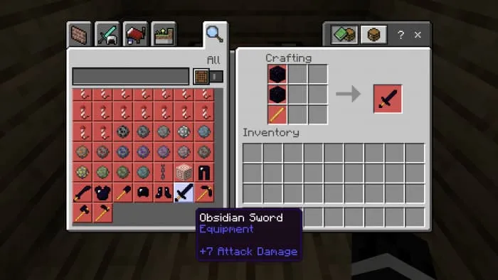 Крафт обсидианового меча в Minecraft