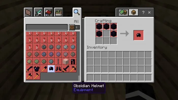 Крафт обсидианового шлема в Minecraft