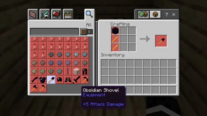 Крафт обсидиановой лопаты в Minecraft