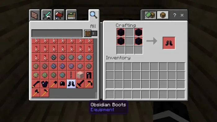 Крафт обсидиановых ботинок в Minecraft