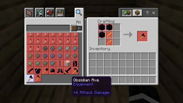 Крафт обсидианового топора в Minecraft