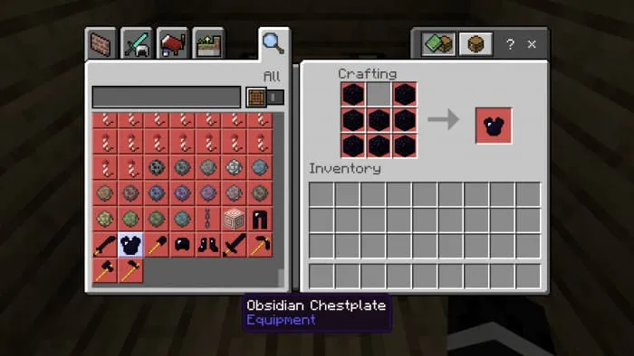 Крафт обсидианового нагрудника в Minecraft