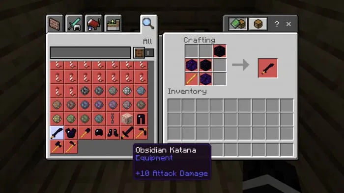 Крафт обсидиановой катаны в Minecraft