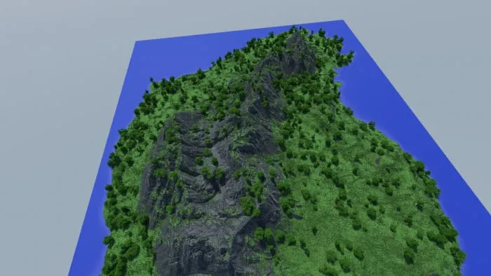 Вид на карту с островом и лесами сверху