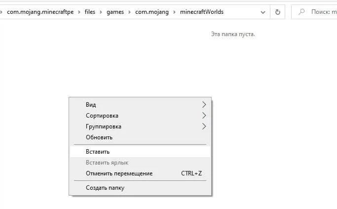 Вставка папок с мирами на ПК