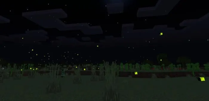 Светлячки и ночь в Minecraft