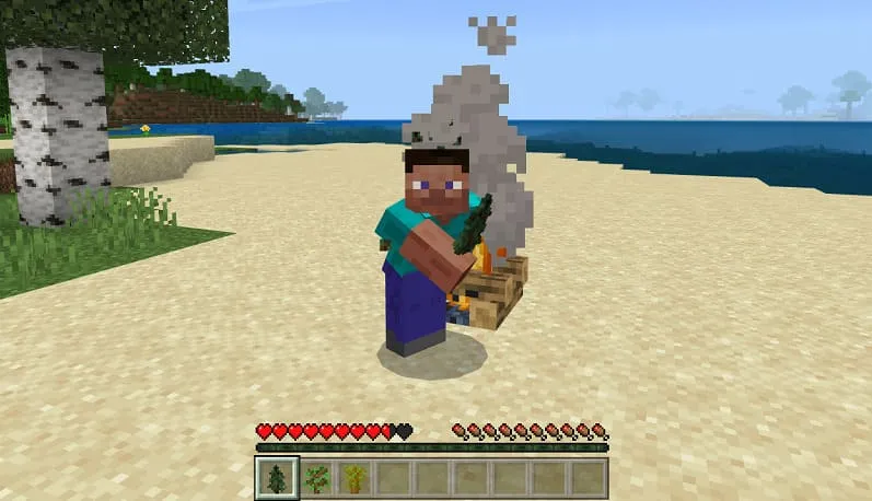 Игрок ест саженец