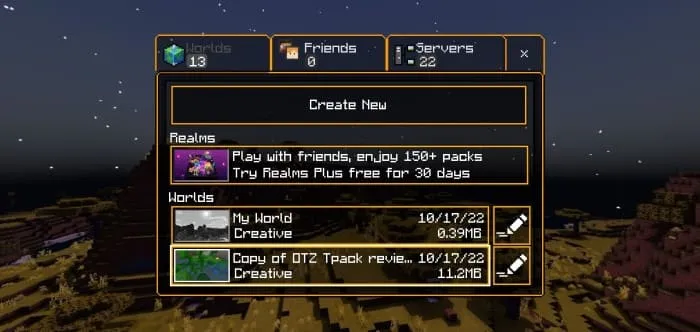 Меню генерации мира