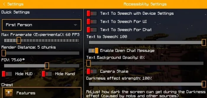 Меню настроек