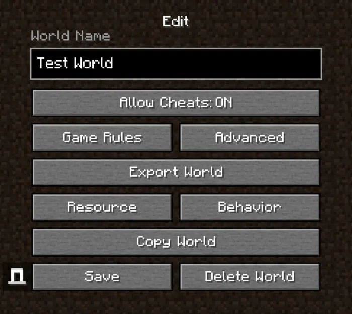 Интерфейс создания мира