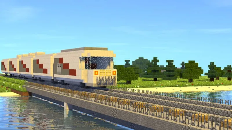 Электричка едет над рекой