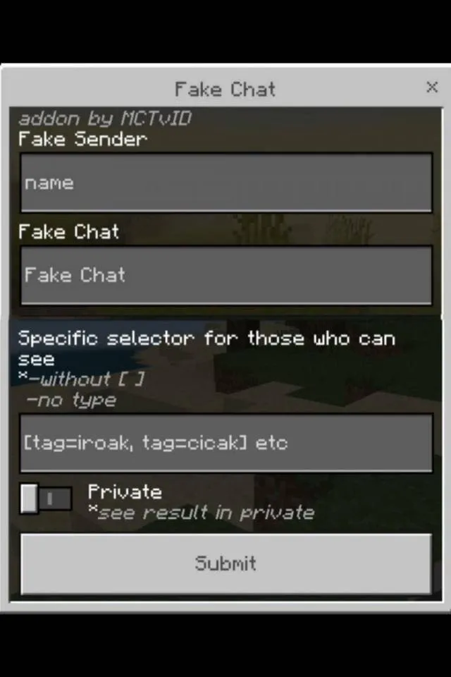 Меню ложного чата