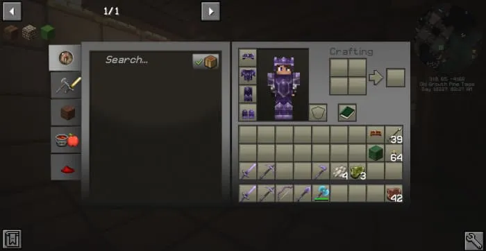 Вид интерфейса инвентаря