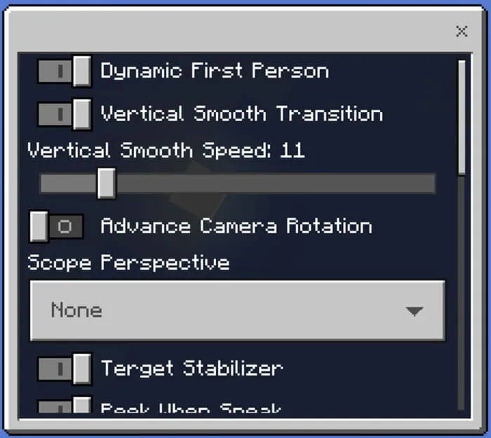 Меню настроек