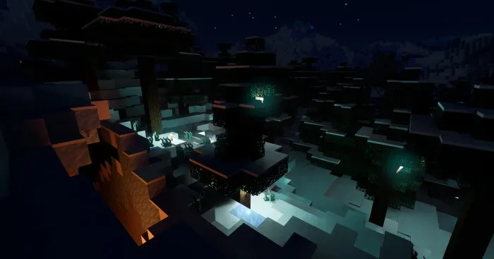 Заснеженный лес в ночное время