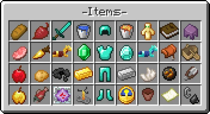 Вид предметов, брони и оружия