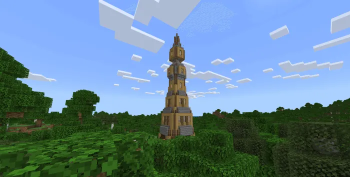 Вид башни из ободранных бревен