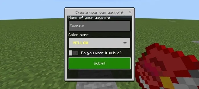 Интерфейс создания точки