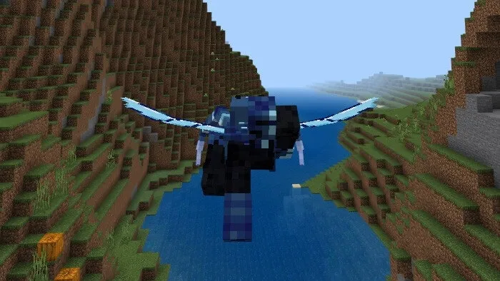 Игрок летит в костюме синего жука