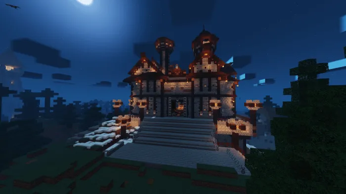 Здание замка посреди ночи