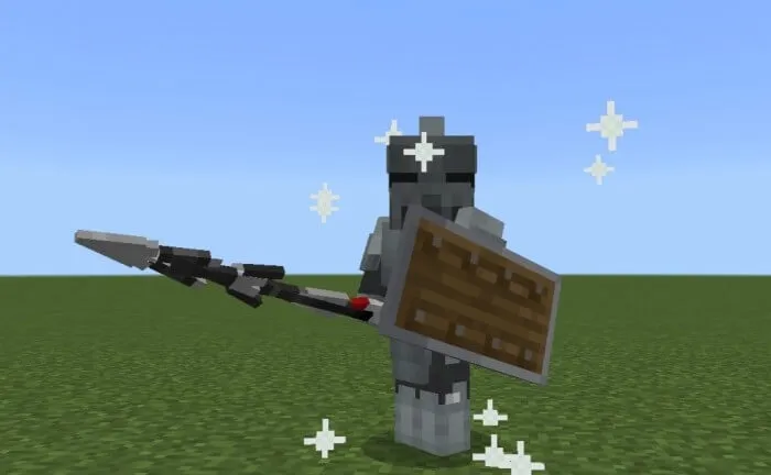 Серебряная броня с копьем и щитом в руке