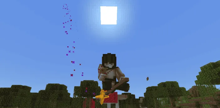 Игрок сидит на метле