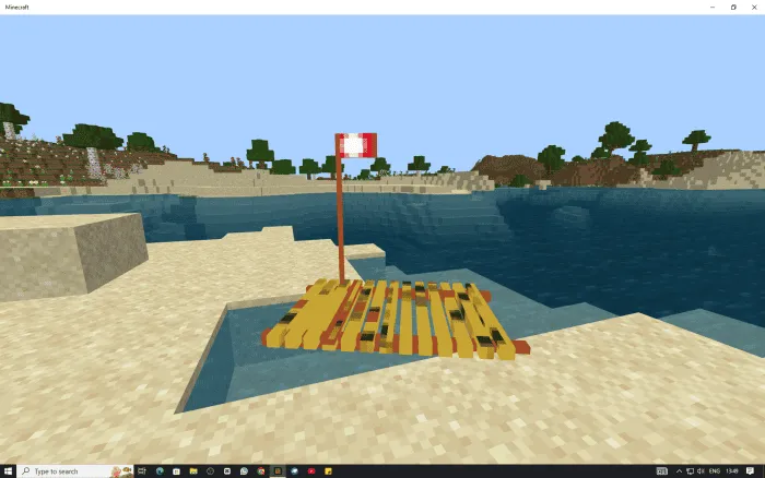 Плот с красным флагом