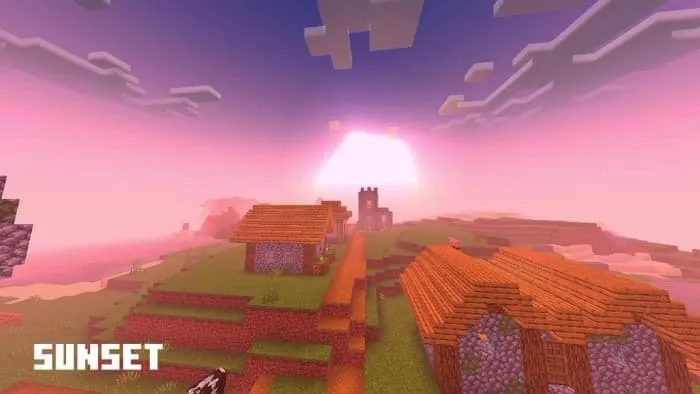 Закат на фоне равнинной деревни