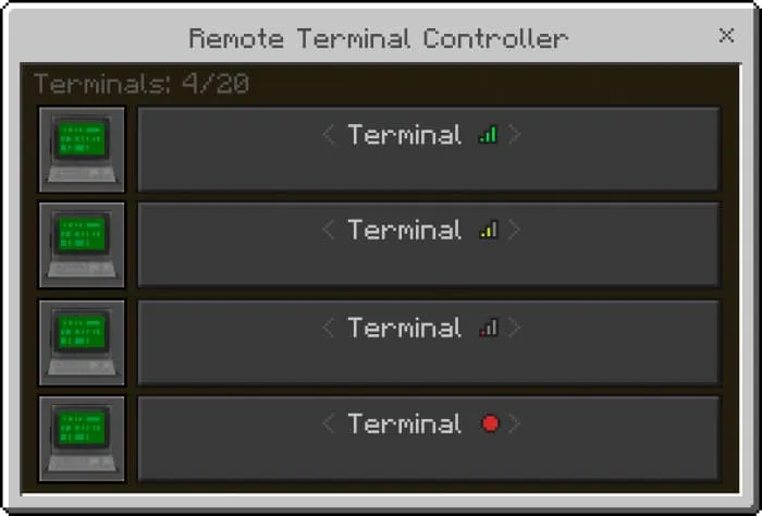 Список терминалов и уровень сигнала