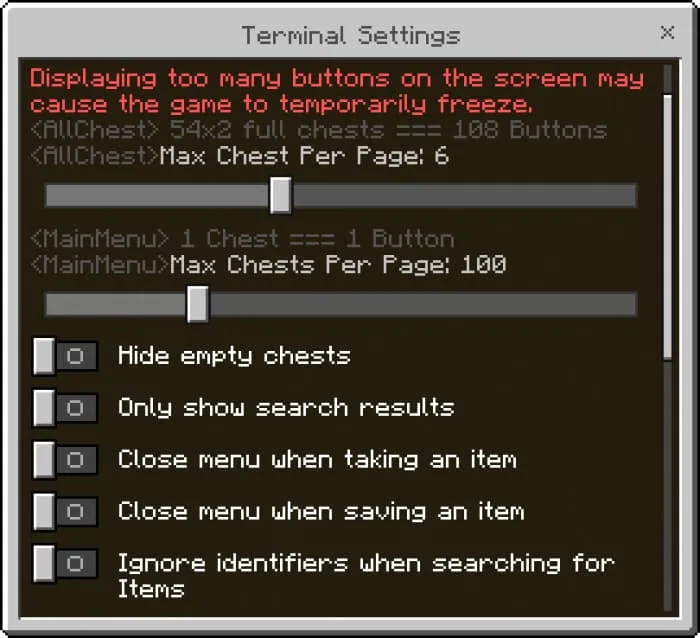 Меню настроек