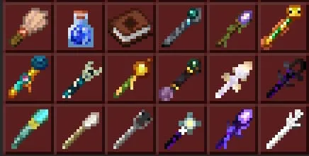 Все посохи и предметы магии в инвентаре