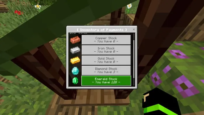 Выбор предмета в инвентаре платежей