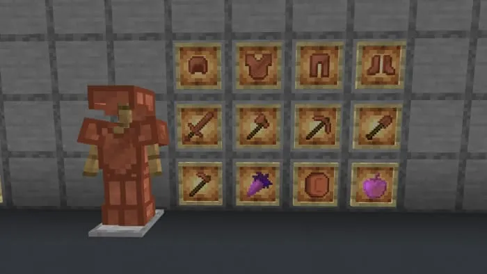 Медная броня и инструменты в рамках