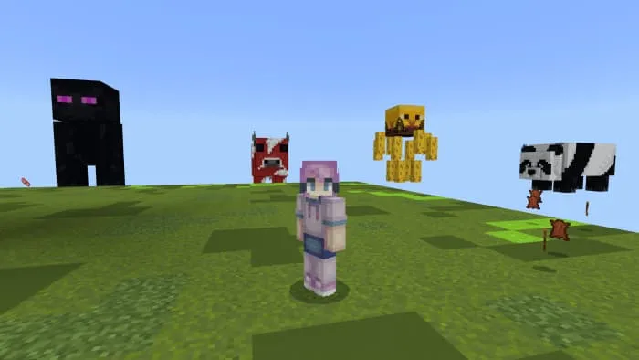 Статуи эндермена, панды, ифрита и коровы