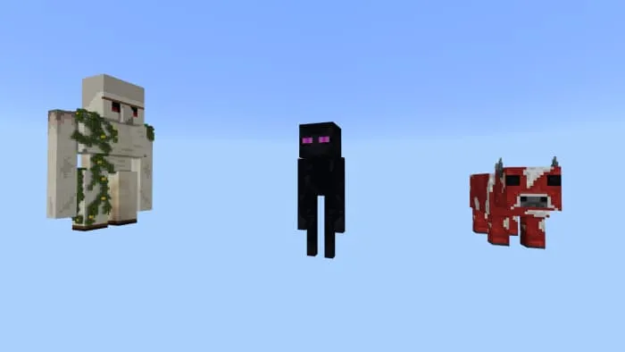 Статуи голема, эндермена и грибной коровы