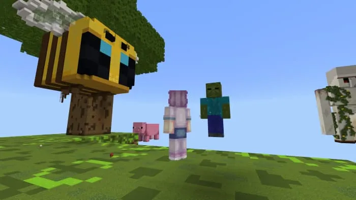 Статуи пчелы, свиньи, зомби и голема