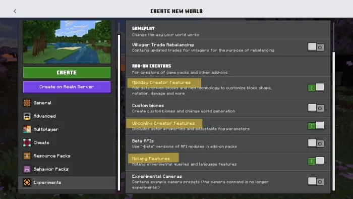 Настройки мода