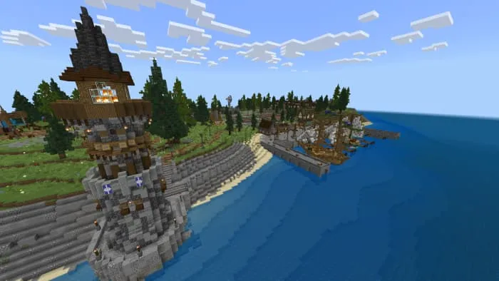 Маяк и порт на берегу