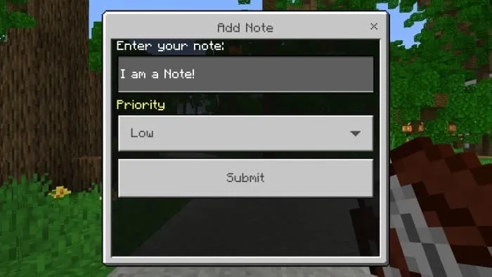 Интерфейс создания заметки