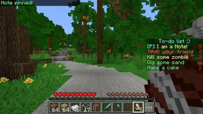 Уведомление об закреплении заметки