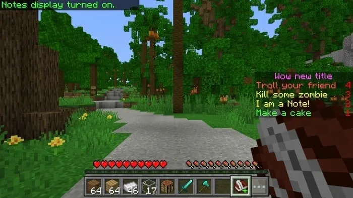 Отображение заметок включено