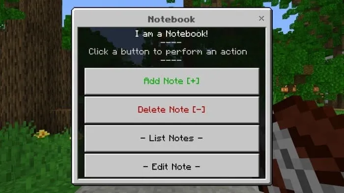 Меню книги заметок