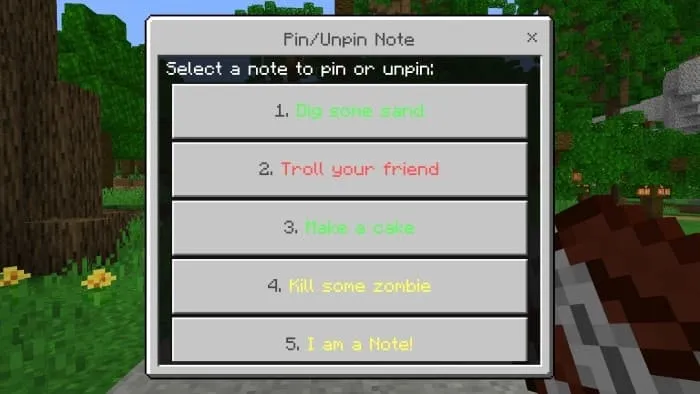 Выбор заметки для закрепления