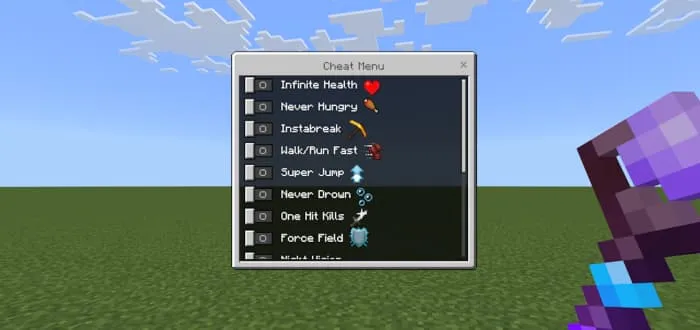 Меню я эффектами и читами