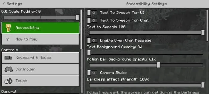 Экран настроек игры