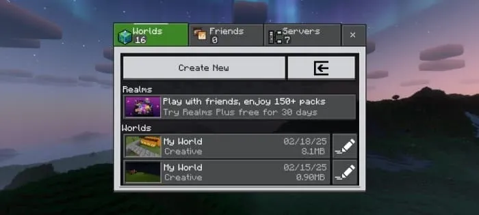 Список миров на новом фоне